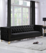 meridian | Michelle 90" Velvet Upholstered Sofa SKU: 652Black-S